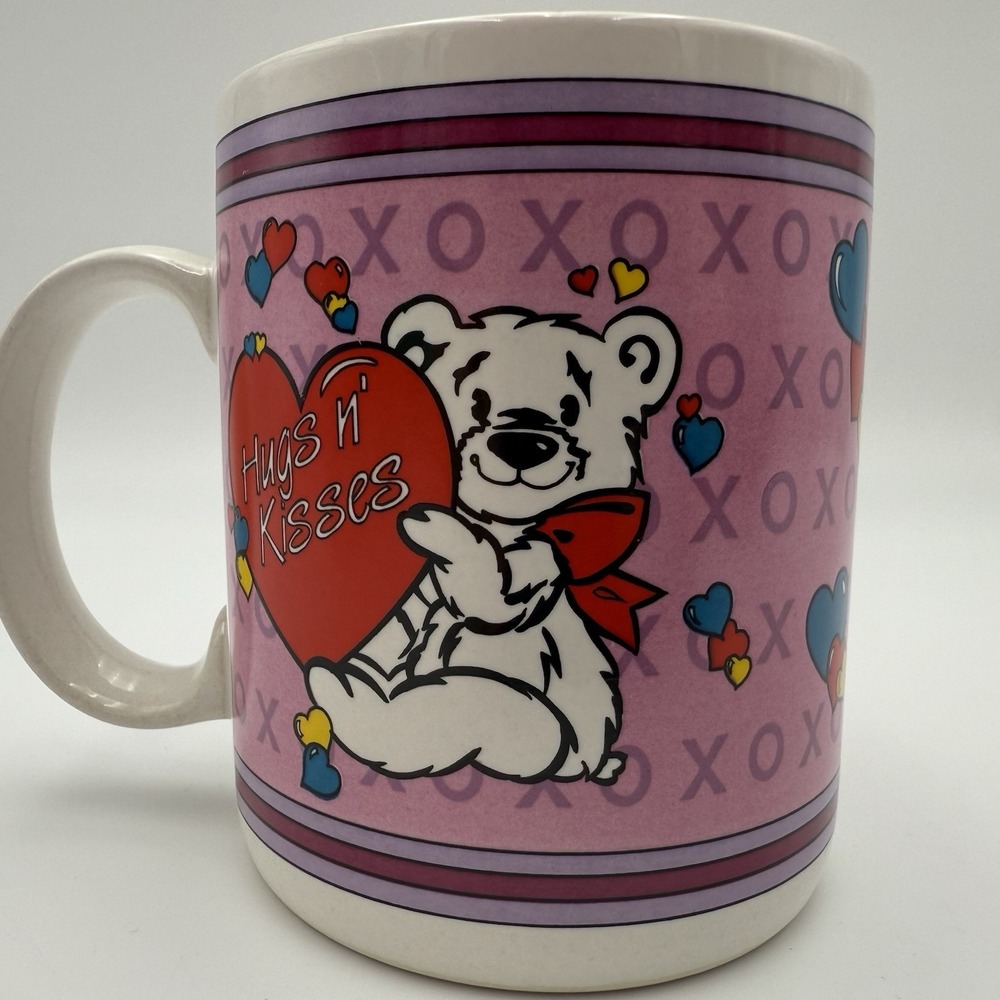 Vtg 80s 90s Retro Valentines Day Teddy Bear Hearts Coffee Mug‎ Alike Enesco NIB